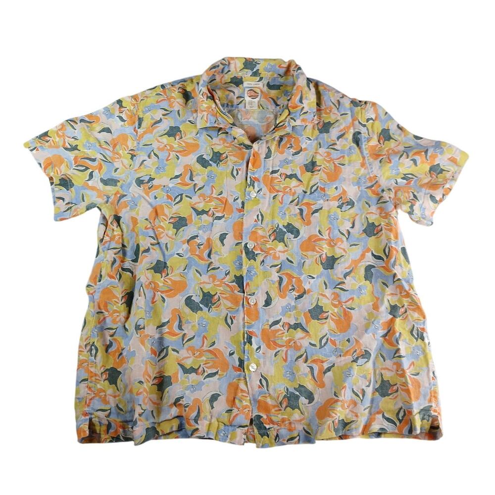 C&C California Shirt Mens XXL 2XL Linen Hawaiian Button Up Orange Floral Print